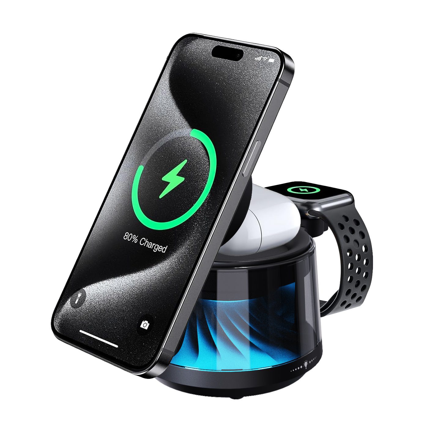 5-in-1 Magnetic Wireless Charger with Bluetooth Speaker & Ambient Light